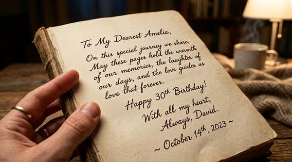 Open book showing a personalized funny dedication page