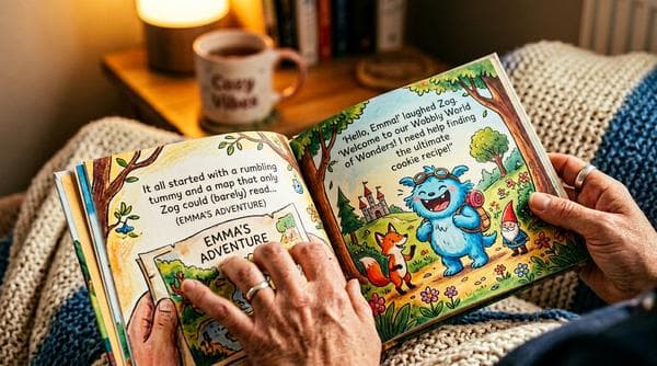 Open personalized funny book with custom illustrations
